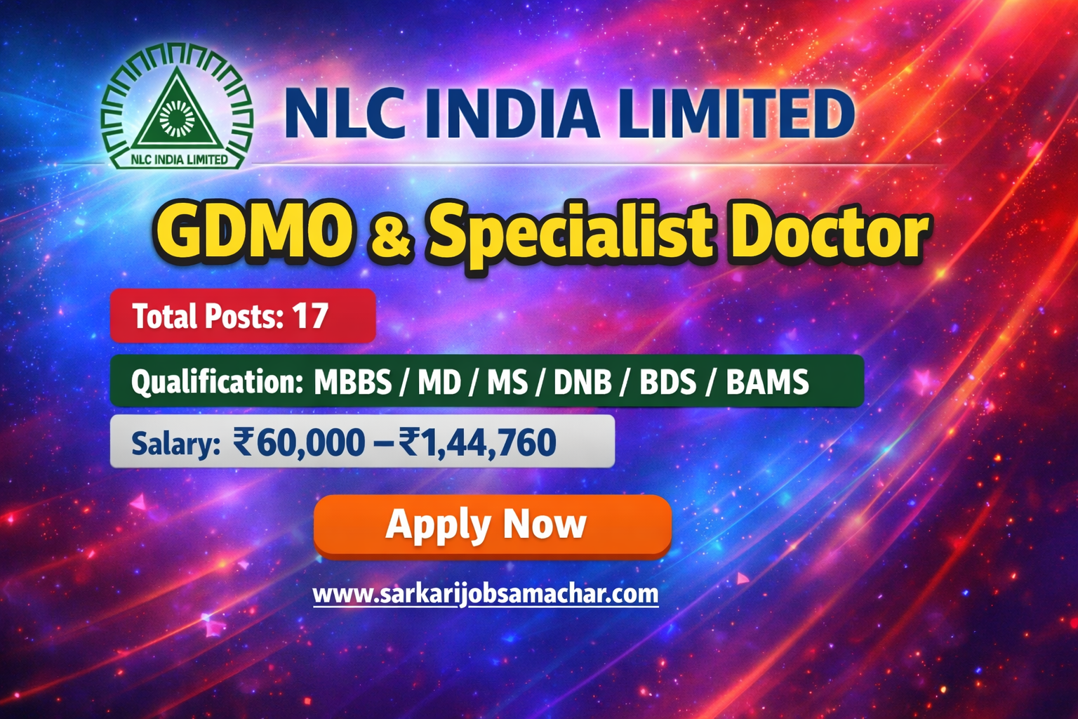 NLC India Limited GDMO & Specialist Doctor Recruitment 2026 – Apply Online for 17 Medical Officer Posts